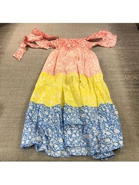 Oliphant 🌹Tiered Floral Off-Shoulder Women’s Dress in Pink, Yellow & Blue
